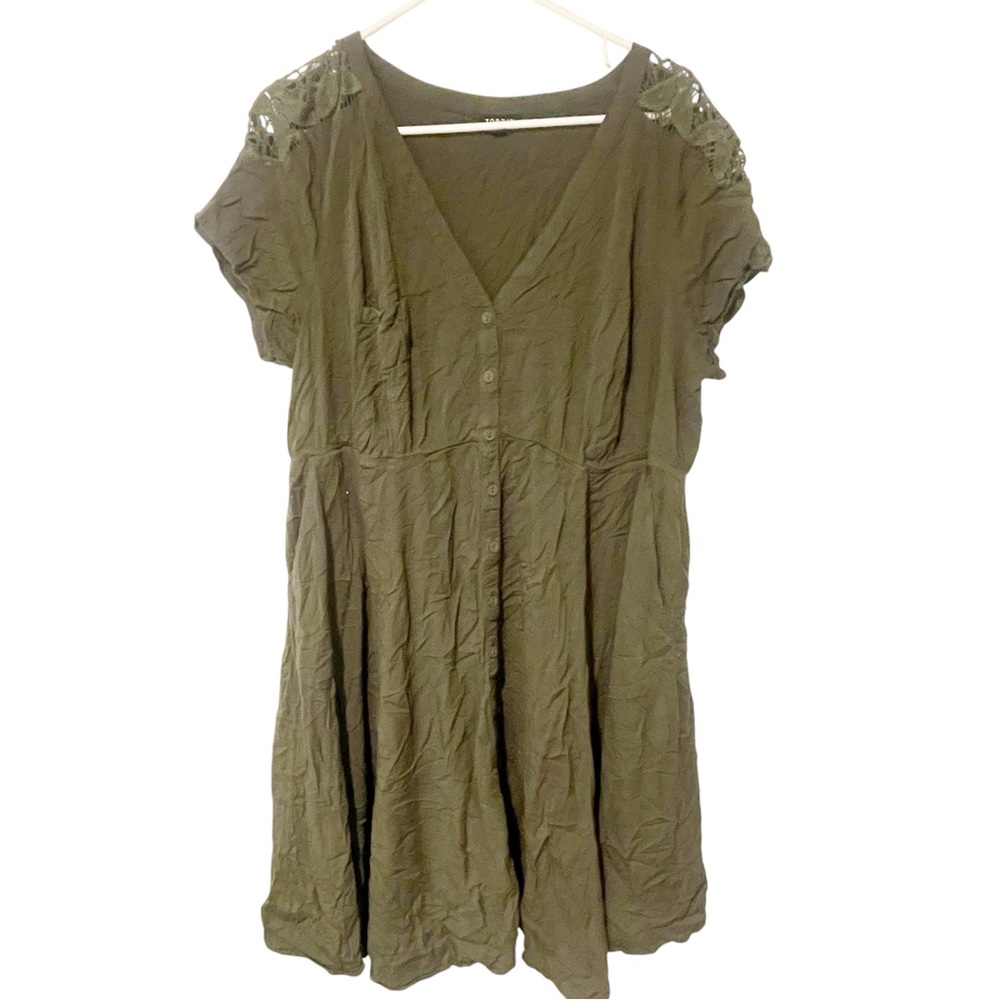 TORRID Plus Size 2X A-Line Dress Green Lace Trim Short Sleeve Knee Length‎